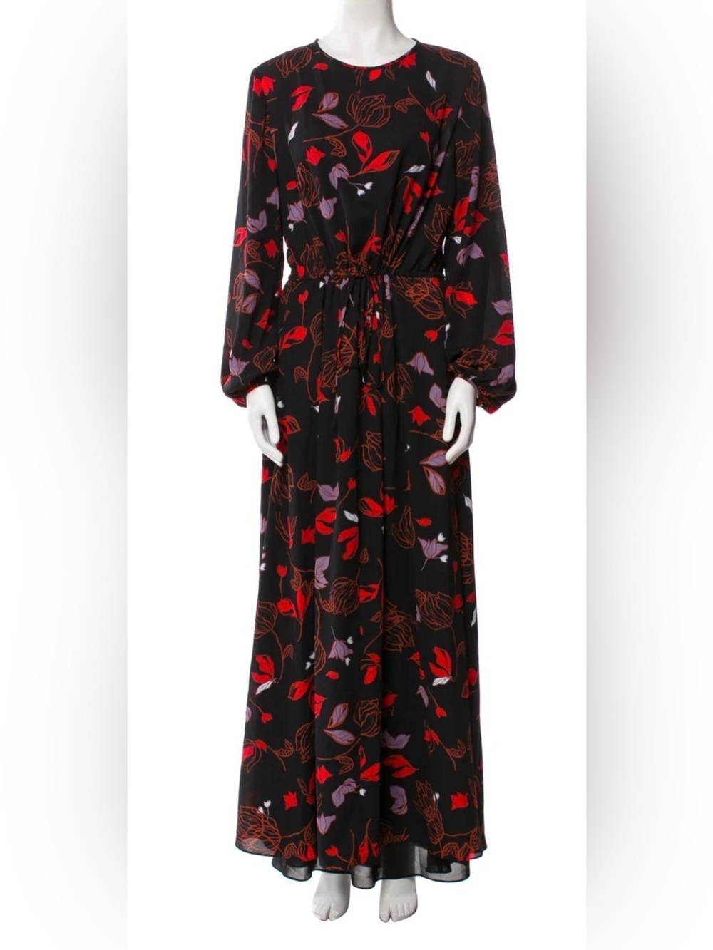 Diane Von Furstenberg Floral Print Long Sleeve Maxi Dress-